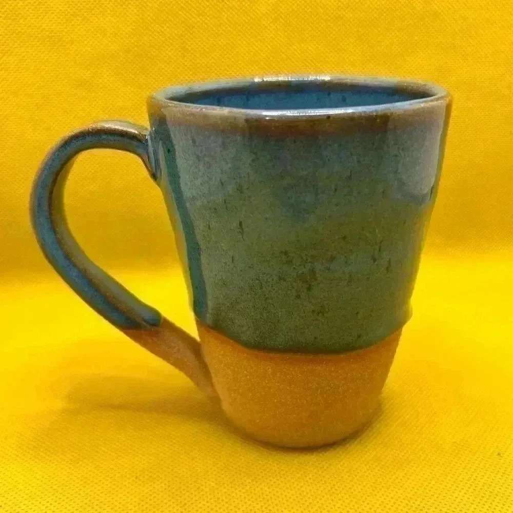 Hand Thrown Stamped, Glazed Pottery Coffee Mug. One-of-a-Kind